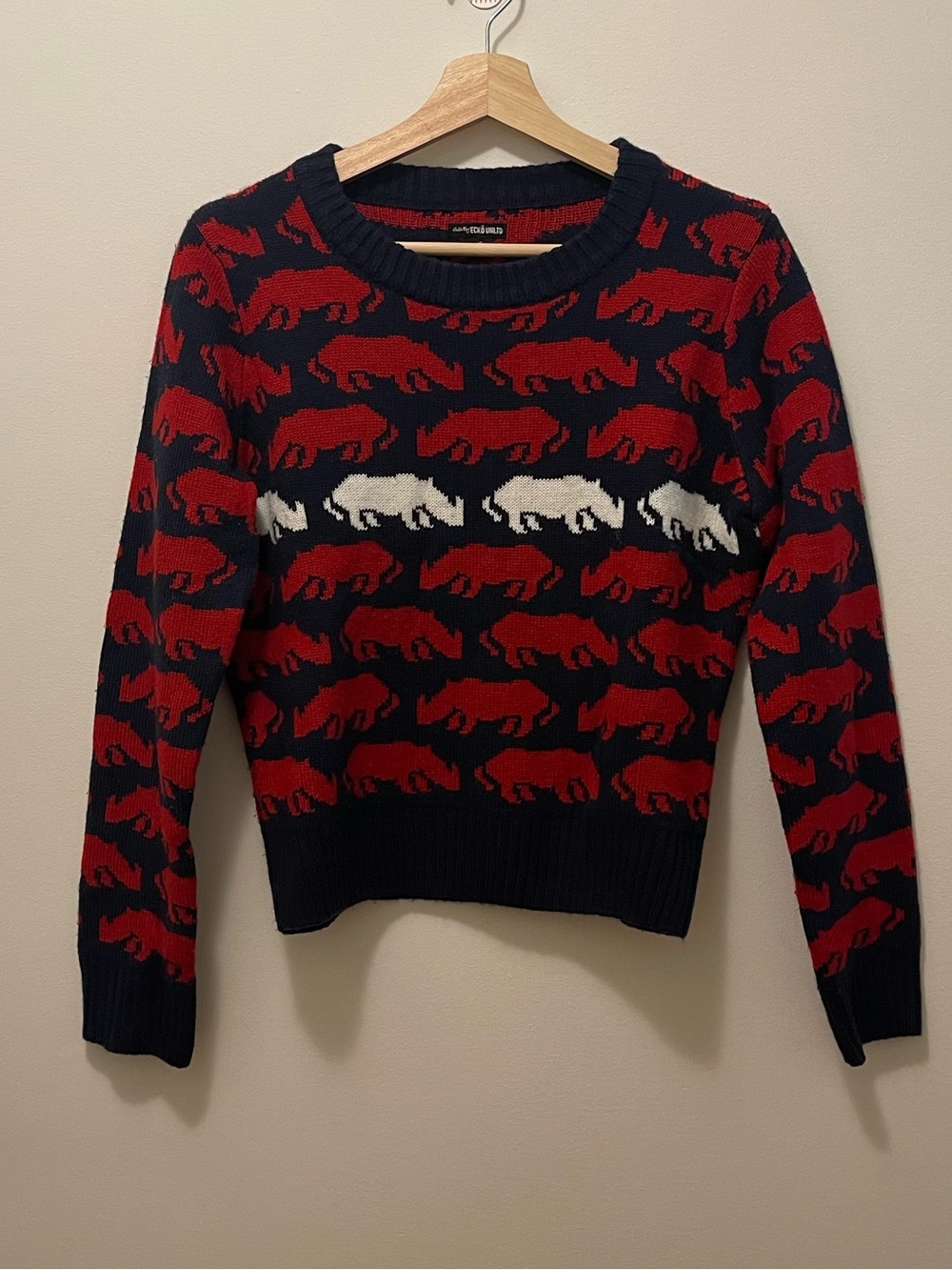Ecko Unlimited Navy, Red & White Animal Print Crewneck Sweater